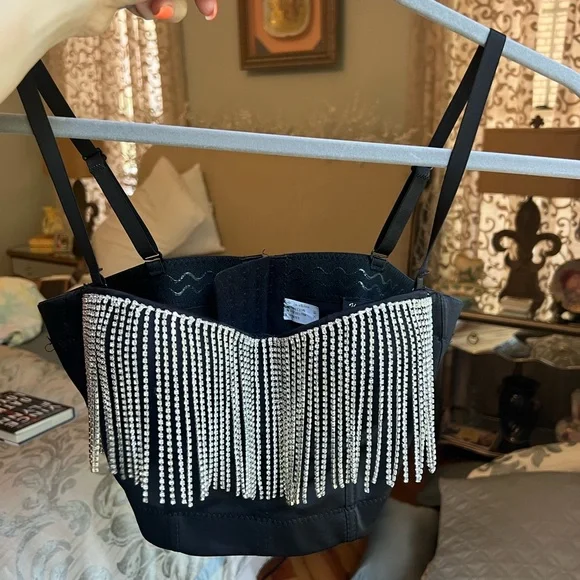 Black Rhinestone Bustier Top | Black Rhinestone Corset Top - Picture 3 of 6